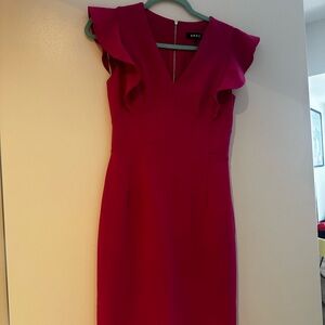 Dkny Red Ruffled Sheath Mini Dress